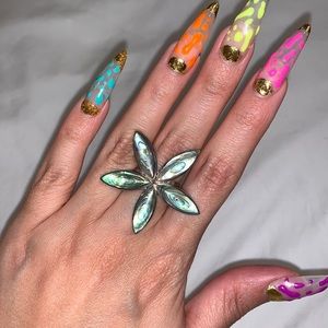 Abalone silver flower cocktail ring